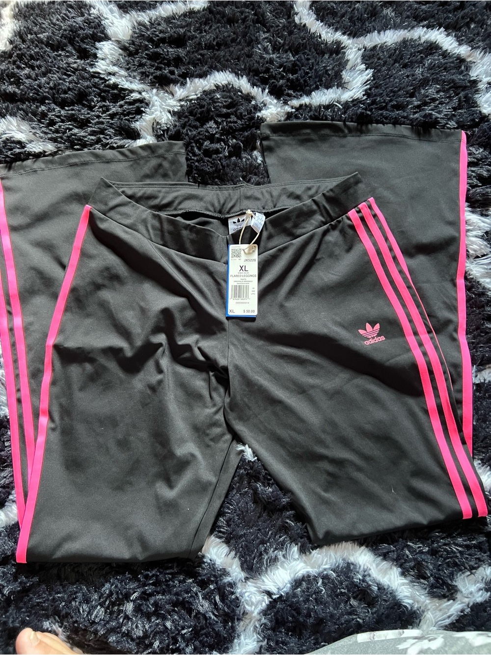 adidas Black Track Pants with Pink Stripes